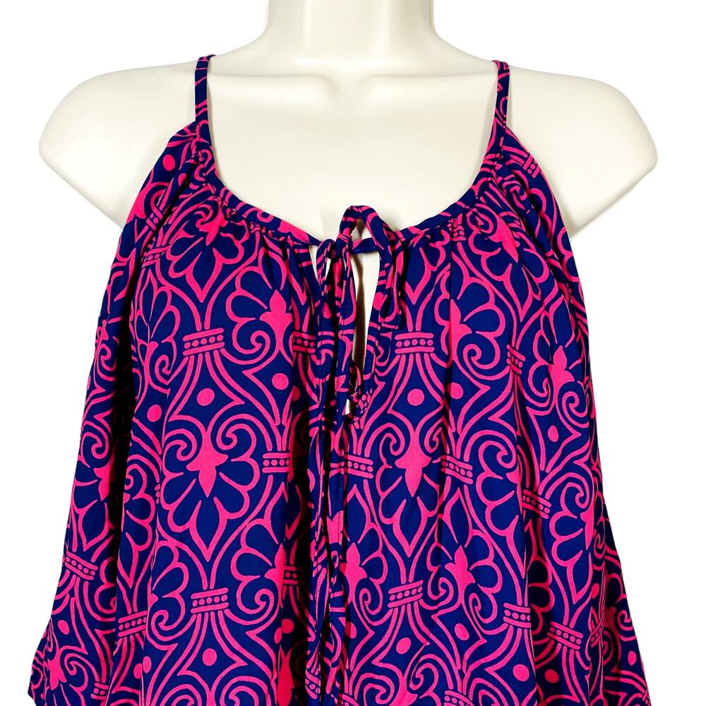 Anthropologie Bird Cage Tunic Scoop Neck Blue Pink Short Sleeve - S